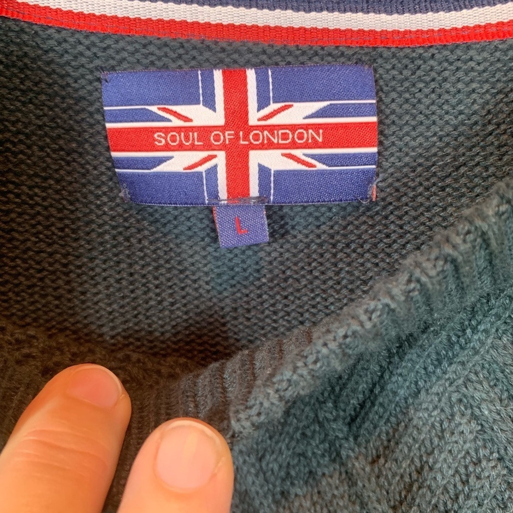 NWT Soul of London Men's Navy Blue 100% Cotton Cable Knit Sweater - Large - Picture 6 of 6